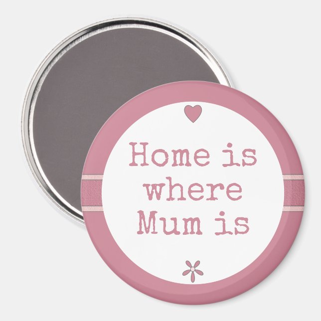 Mama pink mit Blume und Zuhause zitiert Magnet (Vorderseite/Rückseite)