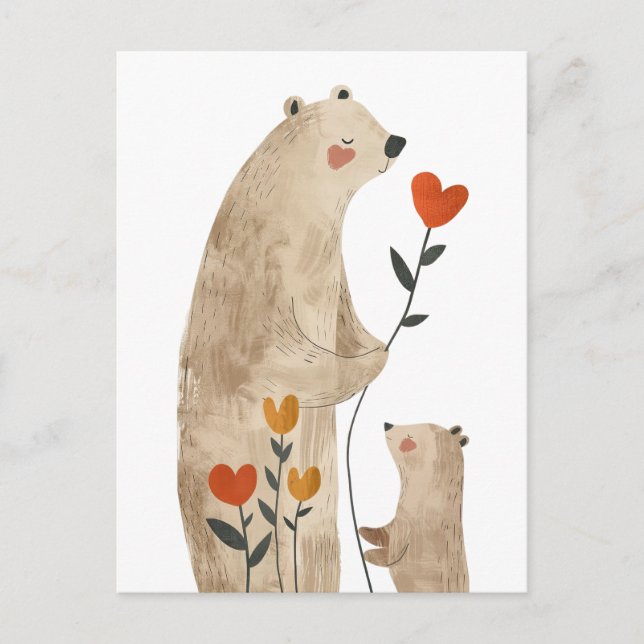 Mama Polar Bear & Cub Illustration Niedlich & ador Postkarte (Vorderseite)