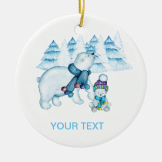 MAMA POLAR BEAR STEHEND BABY SITZ KERAMIK ORNAMENT