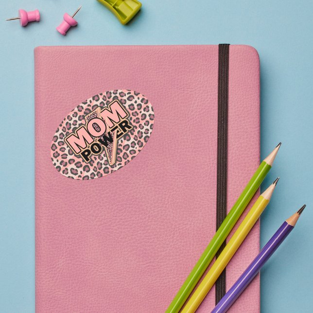 Mama Power Rosa Leopard Ovaler Aufkleber (Von Creator hochgeladen)