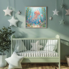 Mama Qualle und Babys Kinderkrippe Poster