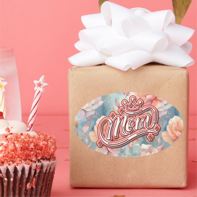 Mama Queen Floral Ovaler Aufkleber (Party)