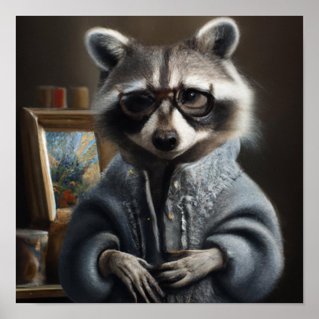 Mama Raccoon mit einem Trikotmantel und einer Bril Poster (Vorne)