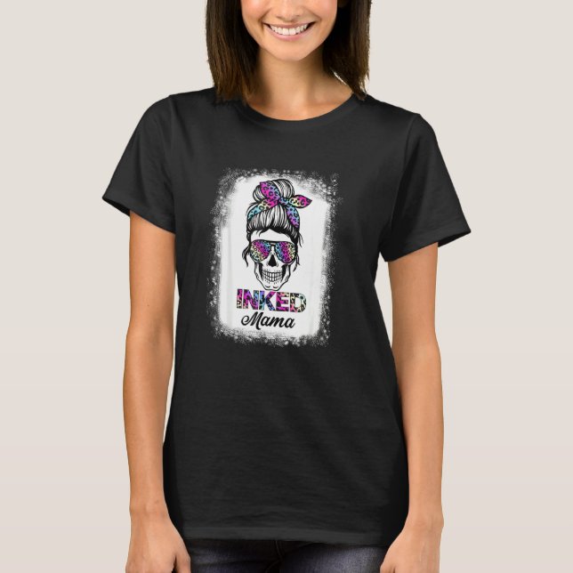 Mama Rainbow Leopard Drucke Messing Bun Skull m T-Shirt (Vorderseite)