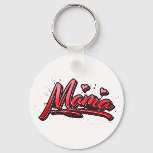 Mama red Heart Graffiti Button Schlüsselger Schlüsselanhänger