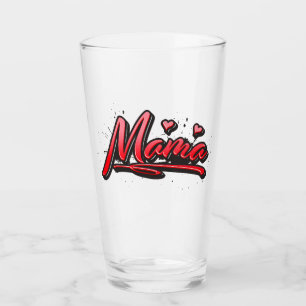 Mama red Heart Graffiti Trinkglas Glas