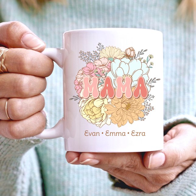 Mama, Retro-Blume, Mama, Kindernamen Kaffeetasse (Von Creator hochgeladen)