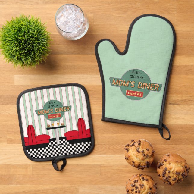 Mama Retro Diner Ofenhandschuh & Topflappen-Set (Oben Unten)