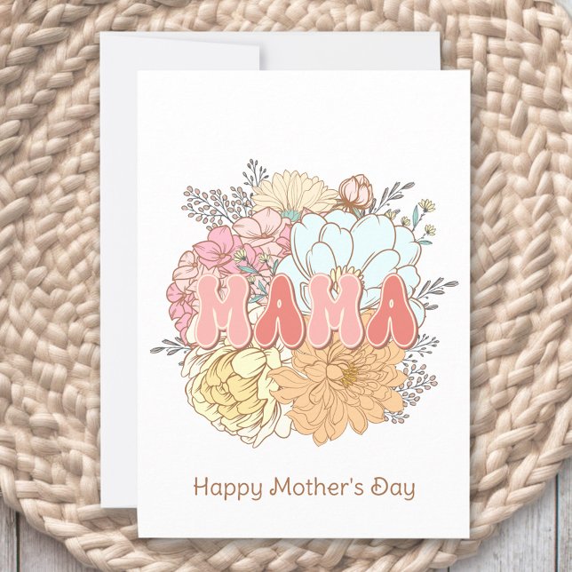 Mama Retro Floral Pastel Maman Carte de la fête de (Mama Retro Floral Pastel Mom Mother's day Card)