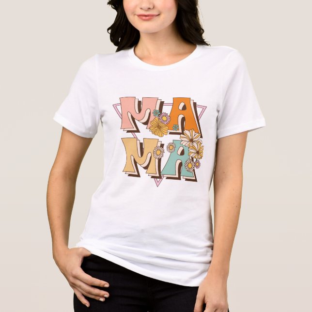 Mama Retro Floral Typografie Tri-Blend Shirt (Vorderseite)