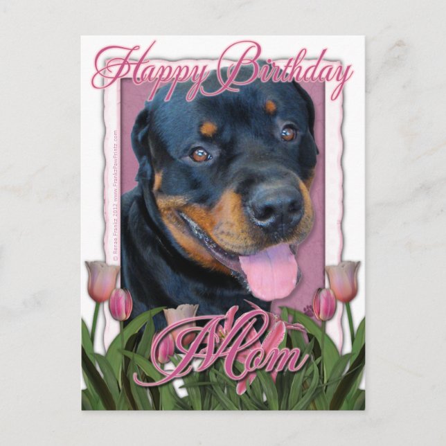 Mama - Rosa Tulips - Rottweiler - Harley Postkarte (Vorderseite)