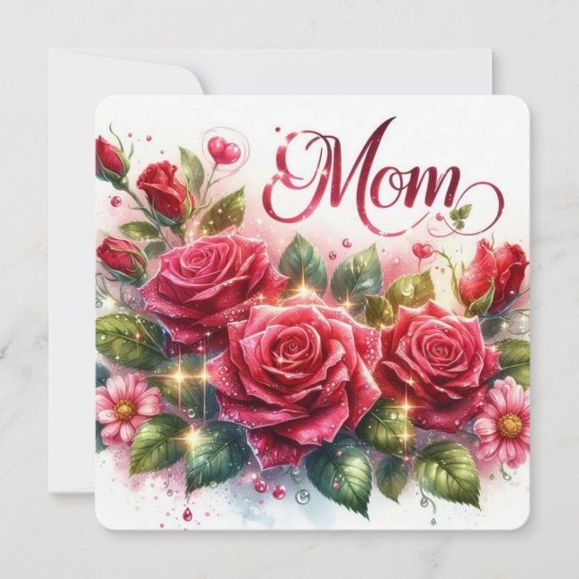 Mama-Rote Rosen Feiertagskarte (Vorderseite)