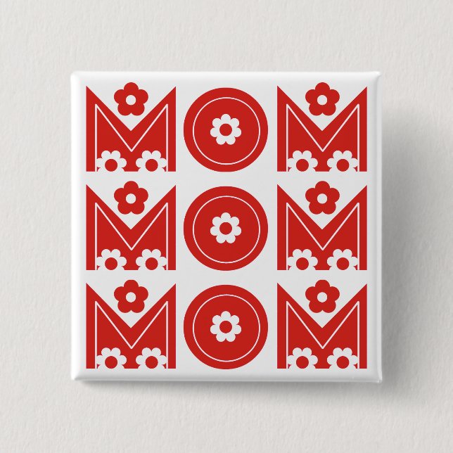Mama Roter Blumentext Design Muttertag Taste Button (Vorderseite)