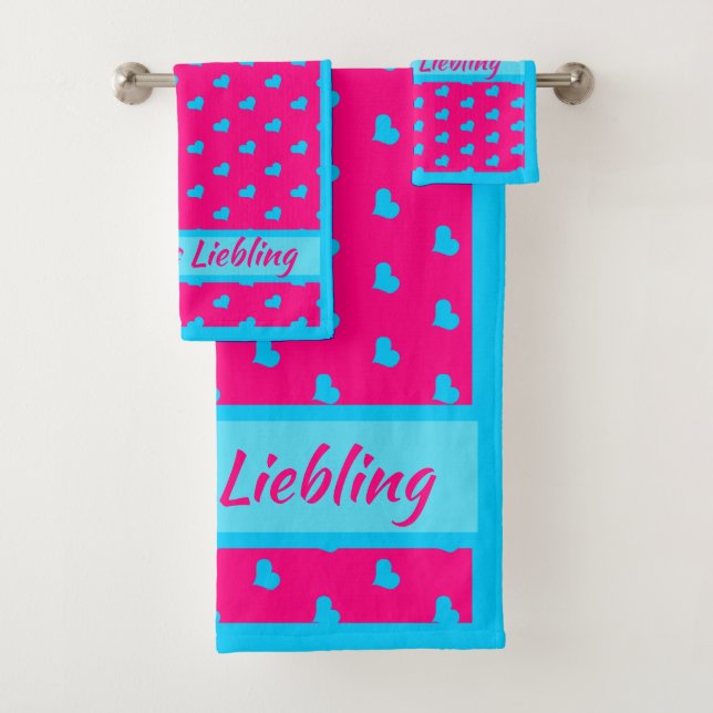 Mama`s Liebling Rosa mit blauen Herzen Badhandtuch Set (Insitu)