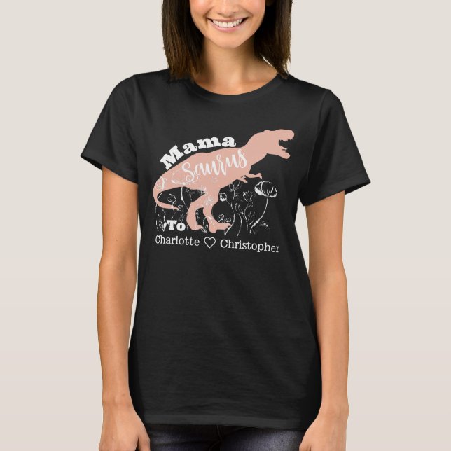 Mama Saurus - Rosa T-Rex-Silhouette T-Shirt (Vorderseite)