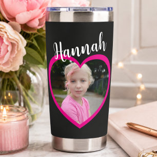 Mama Schrift Rosa Herz Kindername Foto Schwarz Thermobecher