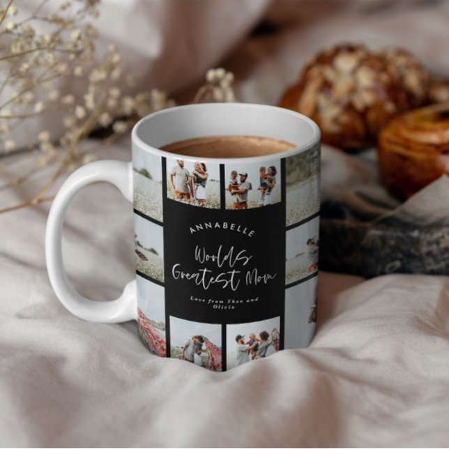 Mama Schwarz elegante moderne minimale Foto Collag Tasse (Von Creator hochgeladen)