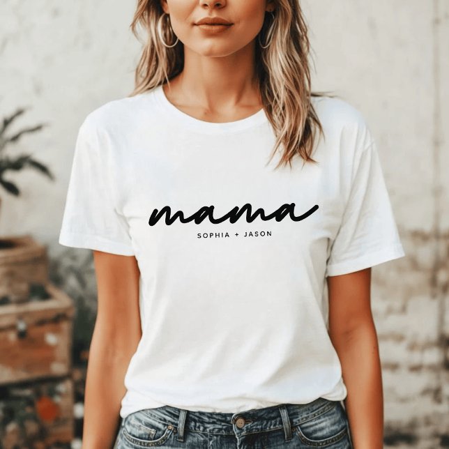 Mama | Schwarzes Skript mit Kids-Namen T-Shirt (Von Creator hochgeladen)