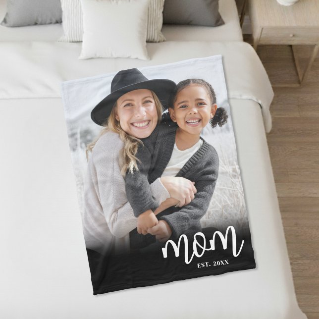 Mama: Skript-Foto-Geschenk eingerichtet Fleecedecke (Mom Established Script Photo Gift Fleece Blanket)