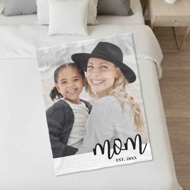 Mama: Skript-Foto-Geschenk eingerichtet Fleecedecke (Mom Established Script Photo Gift Fleece Blanket )