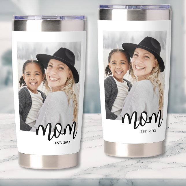 Mama: Skript-Foto-Geschenk eingerichtet Thermobecher (Mom Established Script Photo Gift Insulated Tumbler)