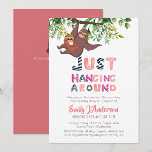 Mama SLOTH einfach nur um Pink Baby Girl herumhäng Einladung