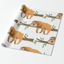Mama Sloth und Babysitter auf einer Baumzweigung Geschenkpapier