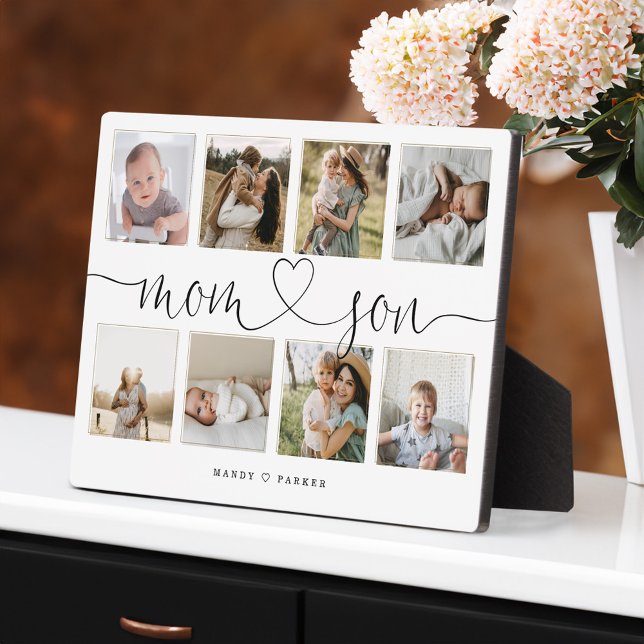 Mama & Son Heart Script | Foto Grid Collage Fotoplatte (Mom & Son Heart Script | Photo Grid Collage Plaque)