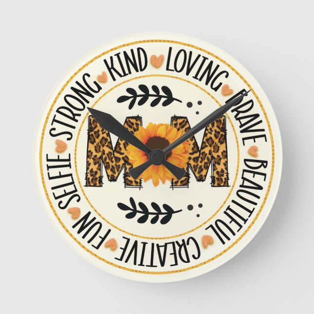 Mama Sonnenblume Runde Wanduhr (Vorderseite)