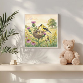 Mama Stieglitz und Küken Kinderkrippe Poster