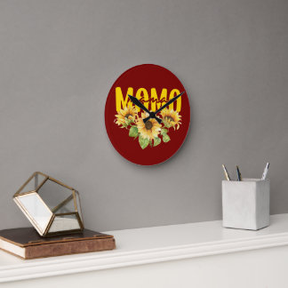 Mama Sunflower Sunshine - fröhliches Blumendesign Runde Wanduhr