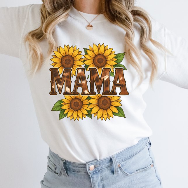 Mama Sunflowers Cowhide Country Western Rustikale  Sweatshirt (Mama Sunflowers Country Western Rustic Mom T-shirt. Gift for Mom, Mother's day gift, )