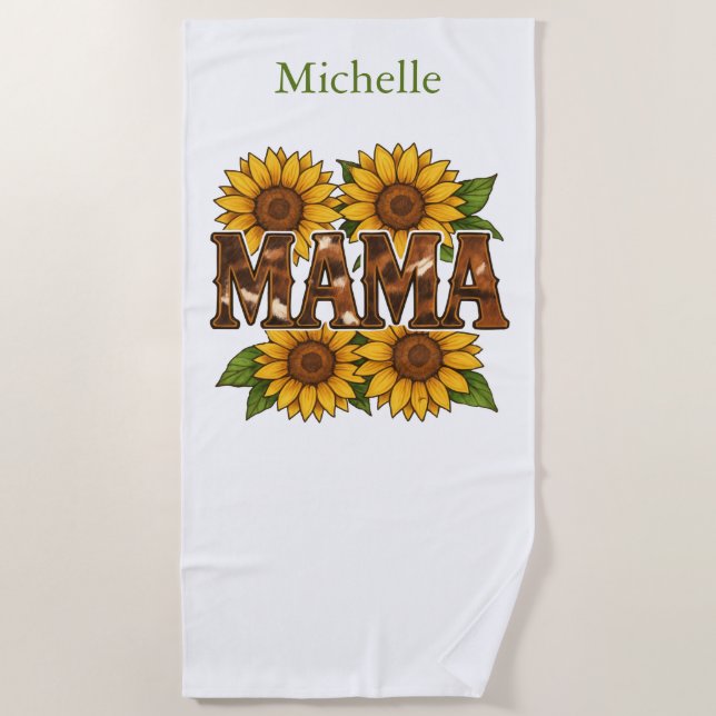 Mama Sunflowers Monogram Name Initials, Gift Mama Strandtuch (Vorderseite)