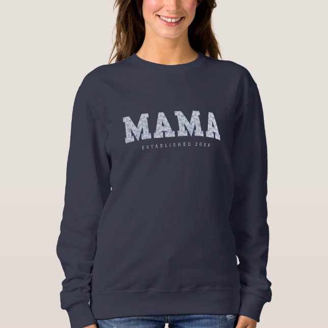 Mama Sweater, blaue Blüte Sweatshirt (Vorderseite)