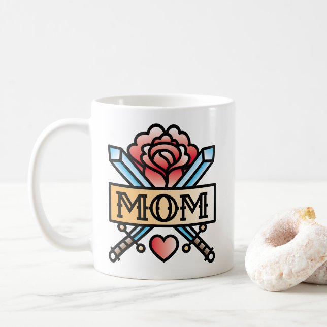 Mama Tattoo Style Rose Kaffee Tasse (Mit Donut)