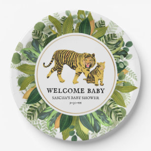 Mama Tiger Botanical Baby Shower Papierplatte Pappteller