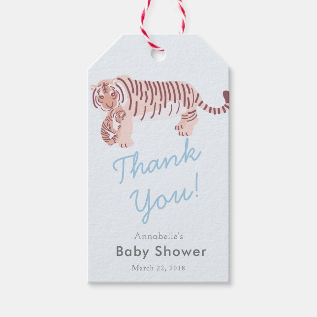 Mama Tiger & Cub Blue Boy Baby Showmarke Geschenkanhänger (Vorderseite)