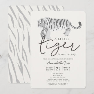 Mama Tiger & Cub Cream Gender-Neutral Baby Dusche Einladung