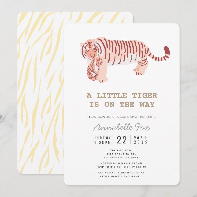 Mama Tiger Cub Gender Neutral Baby Shower Card Einladung (Vorne/Hinten)