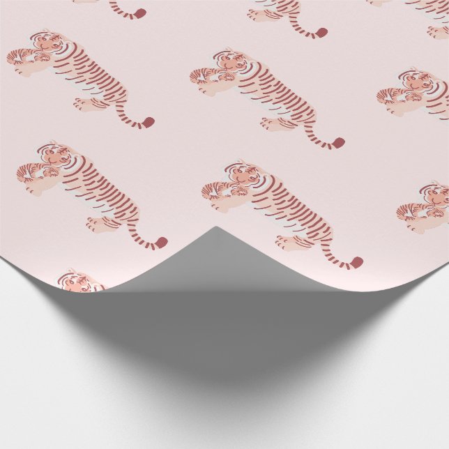 Mama Tiger & Cub Muster Baby Pink Wrapping Paper Geschenkpapier (Ecke)
