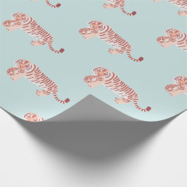 Mama Tiger & Cub Pattern Baby Blue Wrapping Paper Geschenkpapier