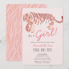 Mama Tiger & Cub Pink Girl Kinderdusche Einladung
