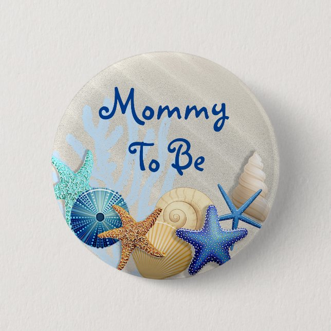 Mama to be, Beach Themed Baby Dusche Button (Vorderseite)