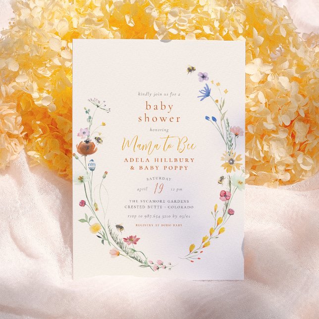 Mama to be Delicate Wildblume Boho Baby Shower Einladung (Von Creator hochgeladen)