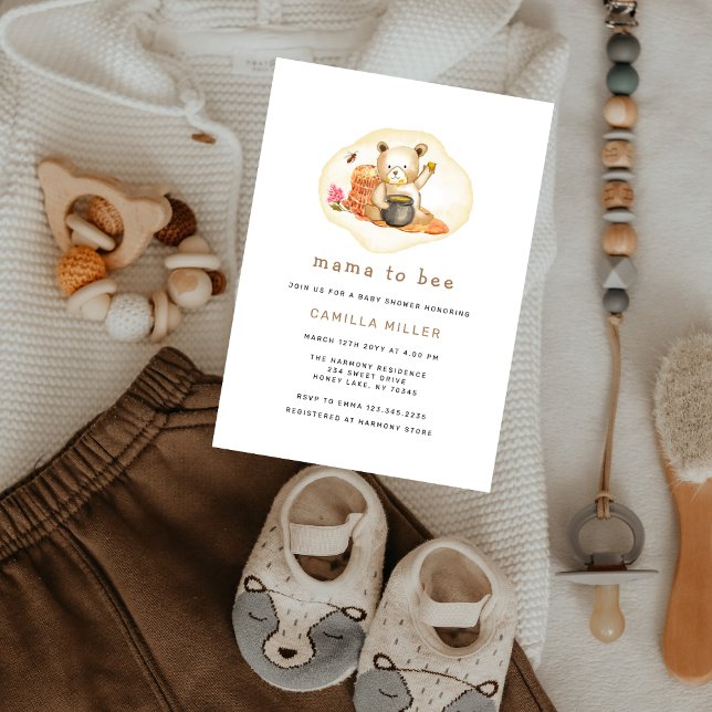 Mama to be Teddy Bear Honeycomb Babydusche Einladung (Mama To Bee Teddy Bear Honeycomb Baby Shower Invitation)