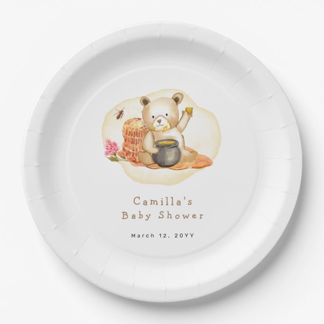 Mama to be Teddy Bear Honeycomb Babydusche Pappteller (Vorderseite)