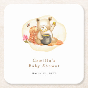 Mama to be Teddy Bear Honeycomb Babydusche Rechteckiger Pappuntersetzer