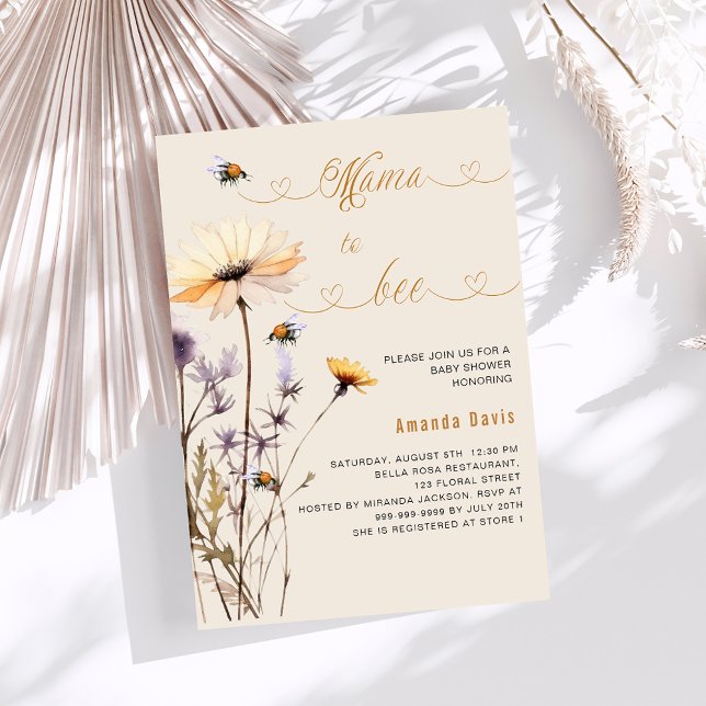 Mama to be Wildblume Gelb Beige Babydusche Einladung (Von Creator hochgeladen)