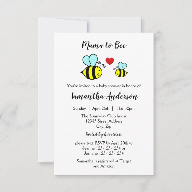 Mama to Bee - 3x5 Baby Dusche Einladung (Vorderseite)