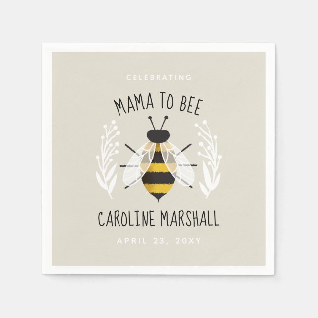 Mama to Bee Baby Shower Decke Cocktail Napkin Serviette (Vorderseite)